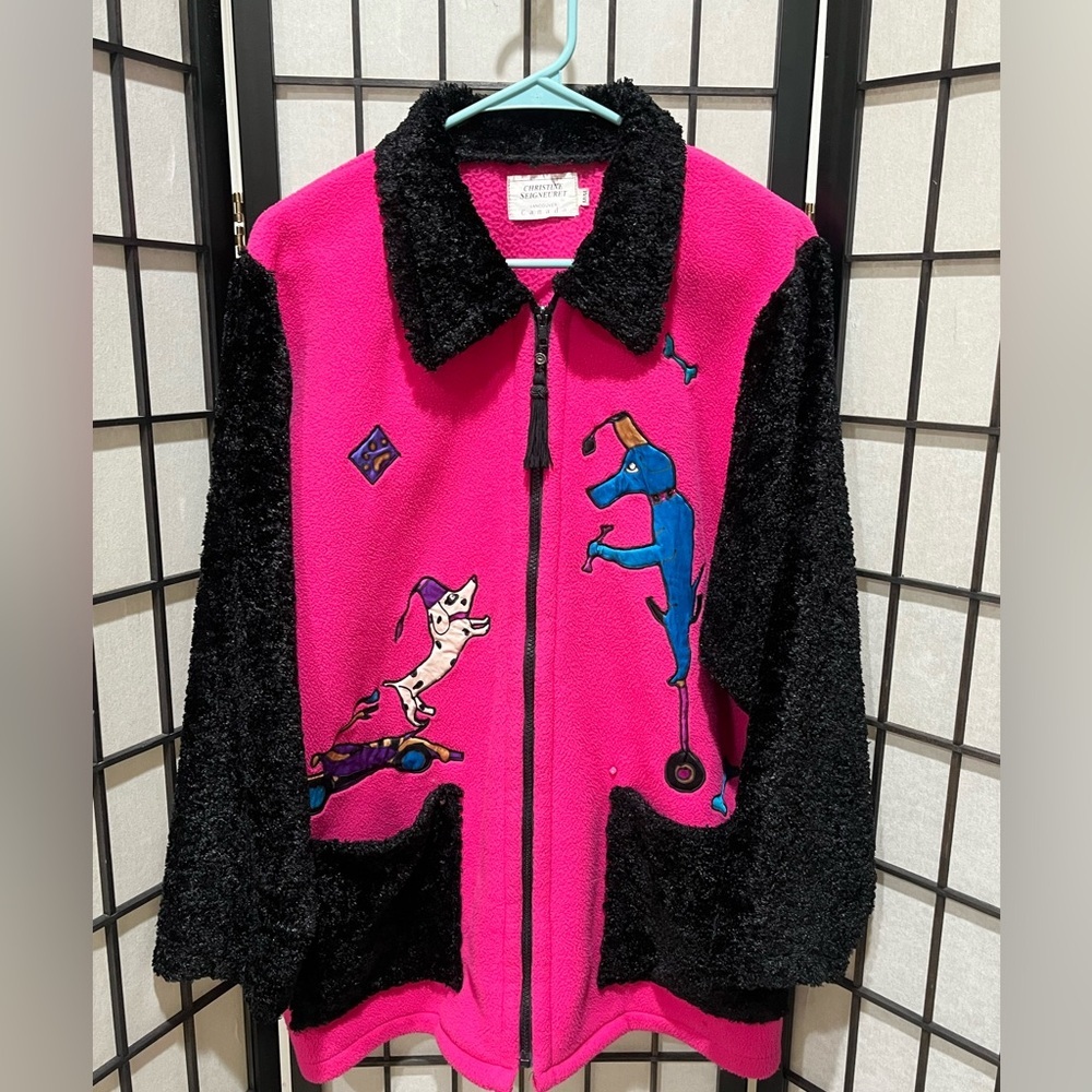 Christine Seigneurét VINTAGE ART TO WEAR CIRCUS THEMED DOGS APPLIQUÉ JACKET SZ M